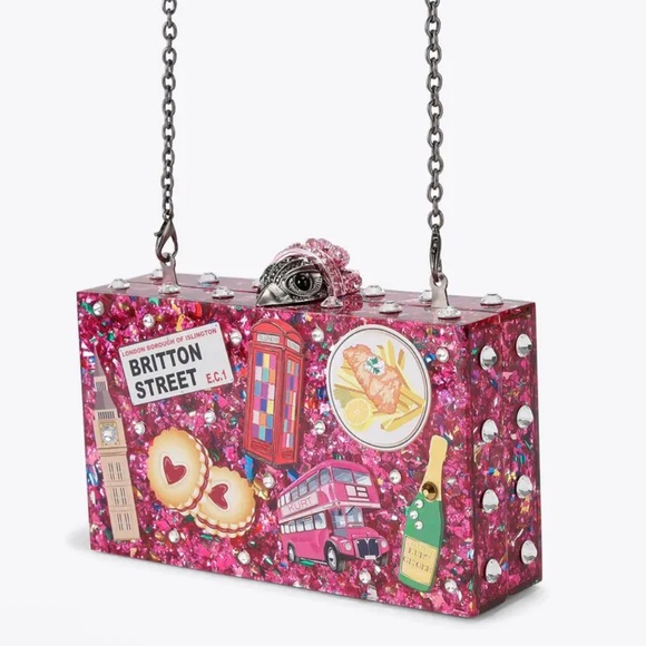 Kurt Geiger Pink Glitter London Box Clutch - Picture 3 of 12